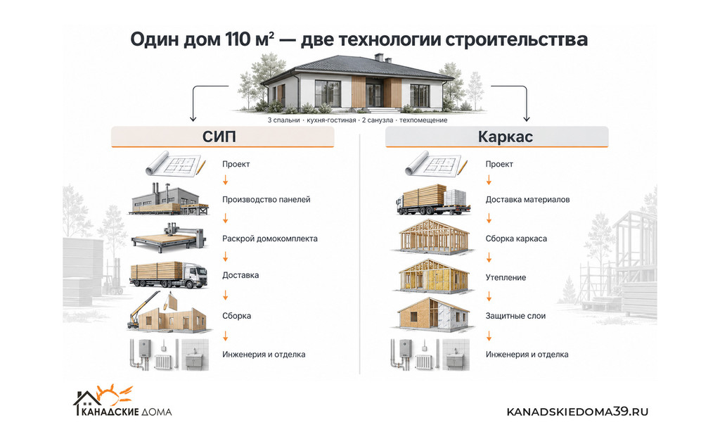 СИП или каркас. Один дом - два пути строительства. Инфографика.