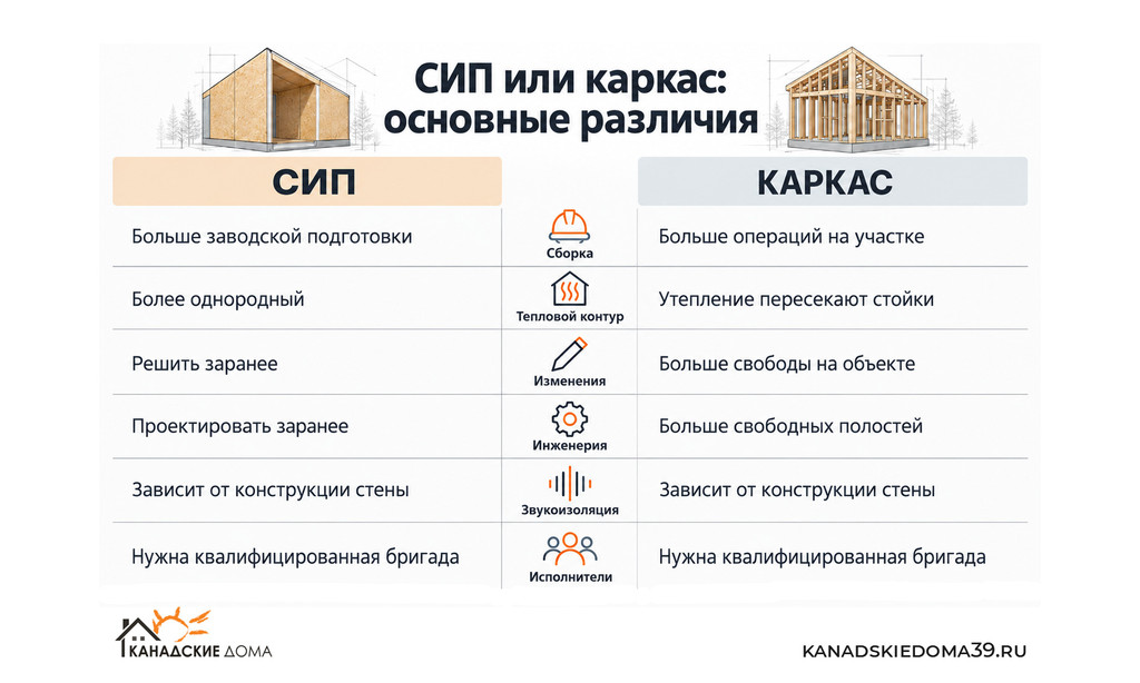 Инфографика: «СИП и каркас: основные различия»