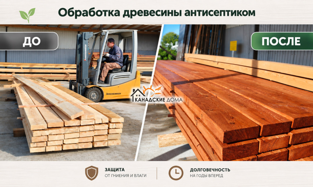 До и после обработки древесины антисептиком